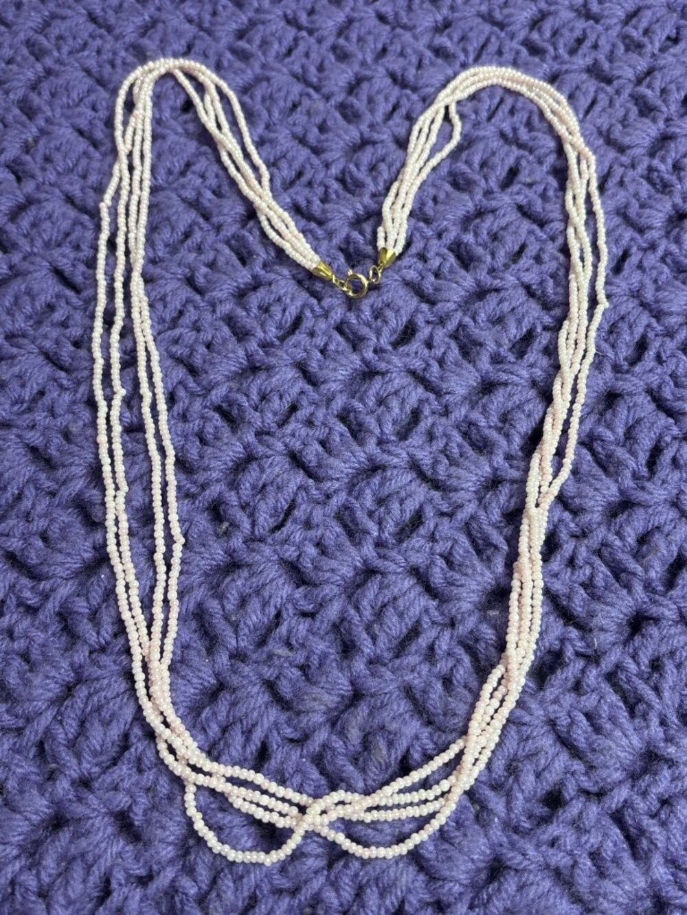 4 Strand Light Pink Glass Seed Bead Necklace 30 inches Long